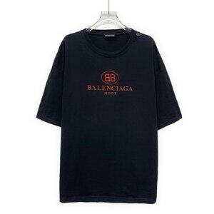Balenciaga Black Logo Printed Cotton Round-Neck Short-Sleeve T-Shirt Size L Made